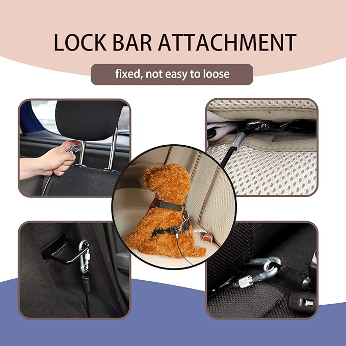 Dog Tether for Car Pet Dog Car Seat Belt Restraint Chew Proof Safety Tether Cable with Double Hook Stainless Steel Coated Pet Vehicle Leash and Harness Restraint 39 Inch