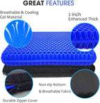 Gel Seat Cushion for Long Sitting, Extra Thick Gel Cushion for Wheelchair Soft Chair Pads Cushions for Office Home Chairs Car Seats Long Trips - Back Sciatica Hip Tailbone Pain Relief Cushion (Blue)