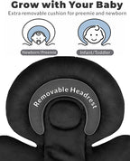 Infant Car Seat Insert with Removable Cushion for Preemie to Toddler, Reversible Newborn Carseat Insert for Baby Head Body Support, Fits for Stroller, Baby Swing, Bouncer (Pure Black)