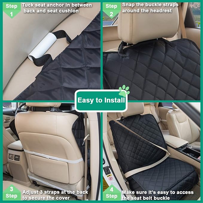 Waterproof Front Seat Cover Dog Car Seat Covers Nonslip and Full Protection with Side Flaps Fits Most Cars, Trucks, SUVs(Black, 1Pack)