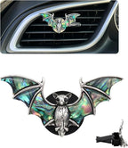 Bat Air Vent Clip Car Air Freshener Outlet Clips Natural Abalone Shell Seashell Color Vampire Bat Car Accessories Gothic Car Decor Refillable Car Diffuser Clips (Small Bat)