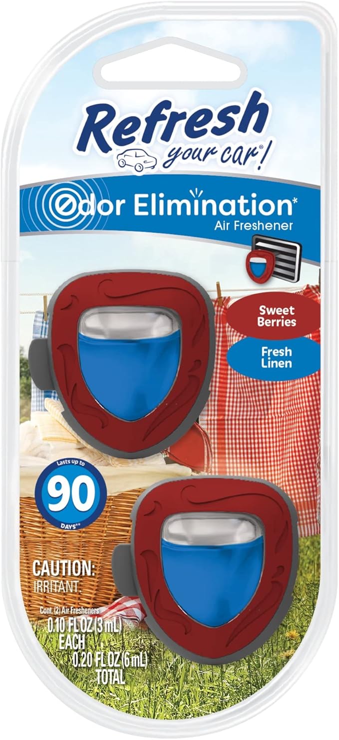 Refresh Your Car Refresh Car Air Freshener and Mini Car Oil Diffuser, Odor Eliminator That Can for Up to 90 Days (Sweet Berries & Fresh Linen)