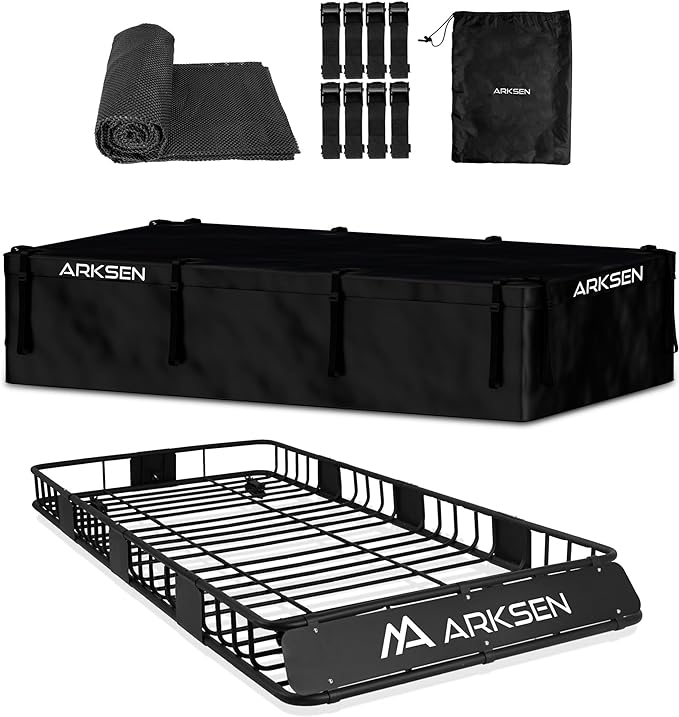 ARKSEN 84" x 39" x 6" Roof Rack Basket with Extension & Waterproof Cargo Bag, 150 lb Heavy-Duty Steel Cargo Carrier, Fits Crossbars up to 1.38" Thick, for SUV & Pickup Truck