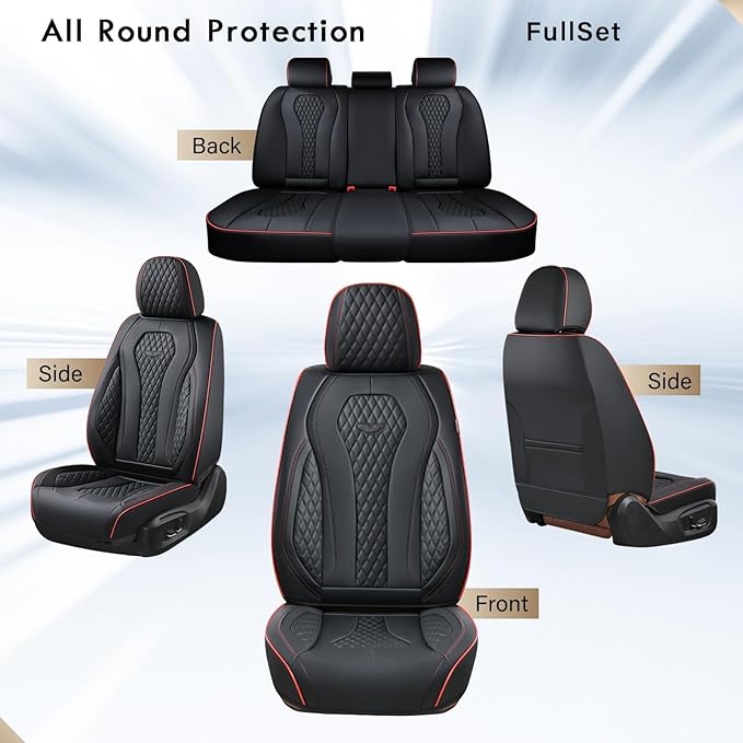 Coverado Automotive Seat Covers 5 Seats, Leather Seat Covers Fullset, Black Car Seat Covers, Luxury Car Seat Covers, Seat Cushion, Driver Seat Covers, Car Seat Protector Universal Fit Most Cars