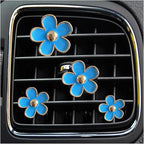 Daisy Air Vent Clips, 4 Pcs Cute Flower Car Air Conditioning Outlet Clip Car Air Freshener Clip Charm Car Inter Decor Accessories for Women (Blue)