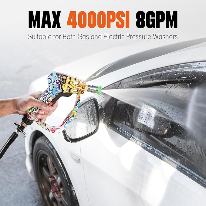 Short Pressure Washer Gun with Swivel 3/8" & M22-14mm Connect High Pressure Washer Handle with 5 Spray Nozzle, 1/4" Quick Connector Coupler Power Washer Gun Compatible with Foam Cannon