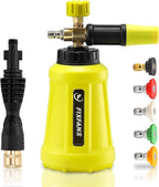 Foam Cannon, Wide Neck Snow Foam Lance with Replacement Adapter for Portland Husky and Ryobi Pressure Washer, Heavy Duty Power Washer Foam Blaster with 1/4 Inch Quick Connector, 5 Nozzle Tips