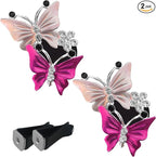 2PCS Car Air Vent Clips, Dual Butterfly Diamond Car Air Conditioner Outlet Vent Clip, Cute Car Diffuser Perfume Clip, Car Air Freshener Decor Accessories for Women Girl (Dark Pink, Style 1)