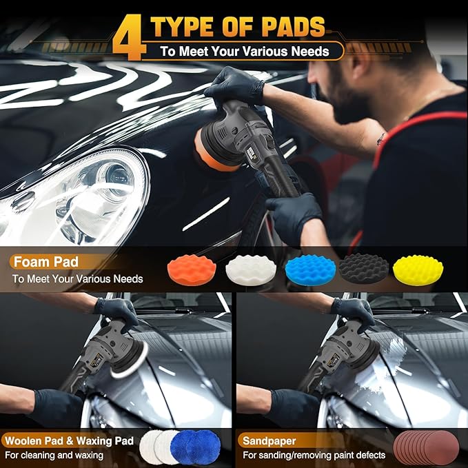 Cordless Buffer Polisher Kit for Dewalt 20V Battery (No Battery), 6-Inch Orbital Car Polisher Variable Speed 1800—5500 RPM, 17PCS Polishing Accessories, for Car Polishing/Waxing (Tool Only)