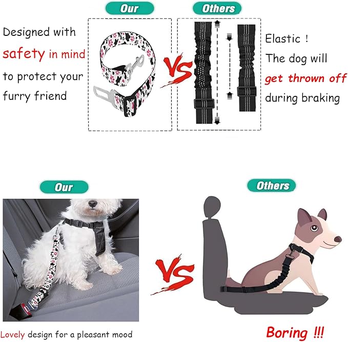 Cute Design 2-Pack Set Adjustable Pet Cat Dog Car Seat Belt, Adjustable Buckle Pet Car Harness Fabric Lanyard from 22 to 38 Inches Seatbelt Leash (Cow Dog -Two Piece in one Set)