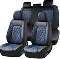 Coverado Leather Seat Covers, Car Seat Covers Full Set, Waterproof Faux Leather Black and Blue Seat Covers, Car Seat Protectors 5 Seats, Automotive Seat Covers Universal Fit for Most Cars SUV Trucks