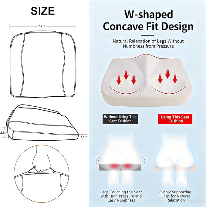 Car Seat Cushion,Thickened Comfort Memory Foam Seat Cushions for Car and Office Chair - Sciatica & Lower Back Pain Relief, Driver Seat Pillow for Auto, Office Chair, Wheelchair Pad-Black Red