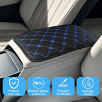 Car Center Console Cushion Pad, PU Leather Vehicle Armrest Cover Protector, Anti-Scratch Automotive Interior Arm Rest Seat Box Mat Accessories, Universal for SUV Sedan Truck (Black/Blue)