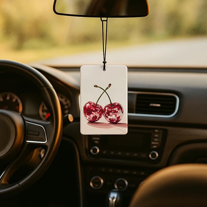 Trendy Coquette Disco Ball Fruit Car Air Freshener 4 Pcs, Funky Glitter Cherry Lemon Orange Strawberry Air Freshener Hanging for Cars Books Closet Drawer, Girly Car Accessories for Women
