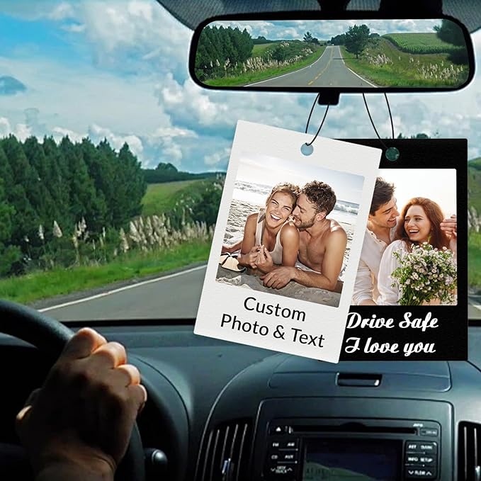 HJX Custom Air Fresheners with Picture, Double-Sided Air Freshener for Car Customized Photo Text, Personalized Meaningful Gifts for Boyfriend (Black Style)
