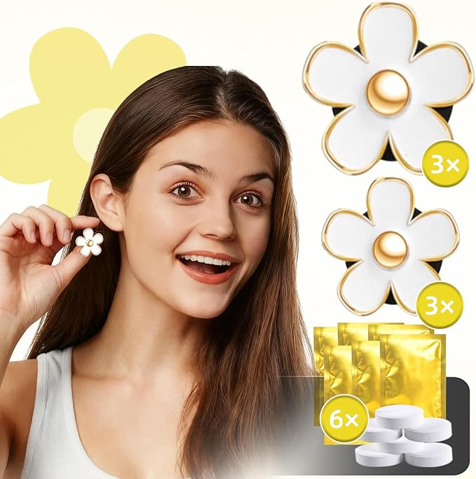 NBTEPEM 6 PCS Daisy Flower Air Vent Clip Car Decoration Accessories Air Conditioning Outlet Clip Car Air Freshener Clip Charm Car Interior Decor(3 cm, 3.3 cm, White)