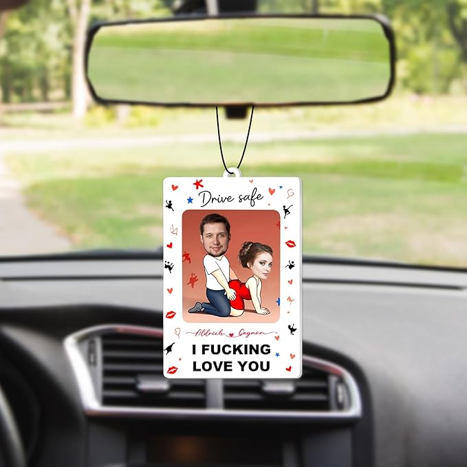 Personalized Valentine's Day Car Air Freshener with Pictures, I Love You, Drive Safe, Fun Couple Gift, Hanging 2Pack