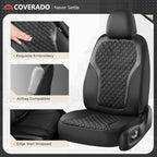 Coverado Front Seat Covers, 2-Pack Luxury Diamond Leather Car Seat Cover with Carbon Fibre Weave Design, Waterproof Car Seat Protectors, Black Driver Seat Covers Universal Fit for Cars SUV Trucks