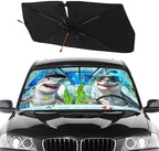 Socira Funny Sharks Car Windshield Sun Shade Umbrella Foldable Sunshade for Front Window Auto Windshield Sunshade Covers Car Accessories Protect from Sun Rays Heat 57'' X 30''