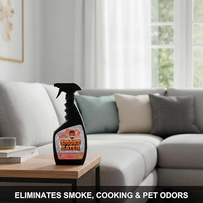 Smoke Eater Odor Eliminator Spray, Fresh Grapefruit, 22 oz — Breaks Down Smoke Odor at the Molecular Level — Works on Fabric, Cars, Furniture — Made in USA