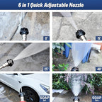 6 in 1 Pressure Washer Nozzle Tips, Quick Change Over and Adjustable, Mutiple Degrees in One, 1/4 inch Quick Connector, MAX 3600PSI for Power Washer