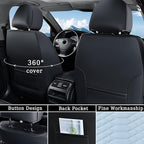 Coverado Leather Seat Covers, Car Seat Covers Full Set, Waterproof Nappa Leather Car Seat Cover, Car Seat Protectors 5 Seats, Black & Blue Automotive Seat Covers Fit for Most Cars Trucks