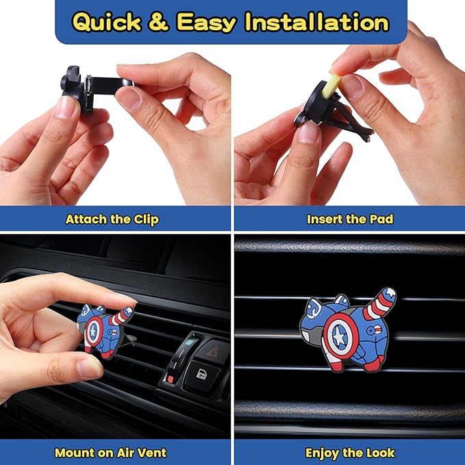 Air Vent Decoration - Cute Super Kitty Hero Decorative Vent Clip for Cars, Bedroom or Office [Captain America]