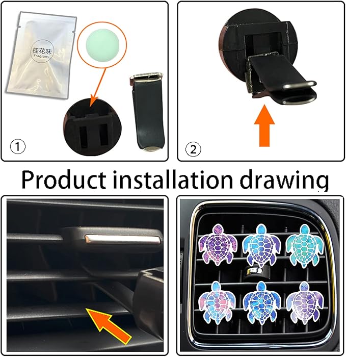 6 Pcs Sea Turtle Air Vent Clips, Cute Sea Turtle Car Air Fresheners Vent Clips Air Conditioning Outlet Clip Funny Decoration Interior Decor Car Accessories for Women Men
