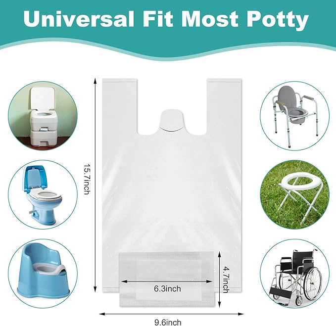120 Pcs Travel Potty Bags Liners with Absorbent Pads Disposable Car Potty Portable Training Bags for Seat Bed Pan Liners for Toddler Travel Fit Most Potty Chairs