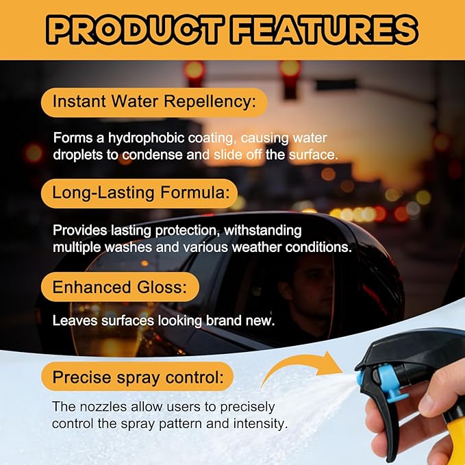 Nano Hydrophobic Ceramic Coating, 300ml Car Coating Spray Kit,Easy-to-Spray Auto Paint Protection, Includes Microfiber Cloth for Vehicle Shine & Protection