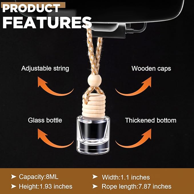 Domensi 350 Pieces Hanging Car Diffuser Air Freshener Bottle Bulk Empty Glass Refillable Perfume Bottles Oil Diffuser Aromatherapy Pendant for Auto Interior Ornaments Decor (Clear)