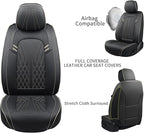 Leather Car Seat Covers 5 Pieces, Full Set Universal Seat Covers for Cars, Waterproof Nappa Leather Auto Seat Protectors, Black Car Seat Cover Most Sedans SUV Pick-up Truck Black&BeigeLine