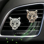 4 Pcs Bling Leopard Air Vent Clips, Crystal Car Air Fresheners Vent Clips Diffuser Rhinestone Leopard Decoration Car Interior Decor Bling Accessories for Women (Gold)