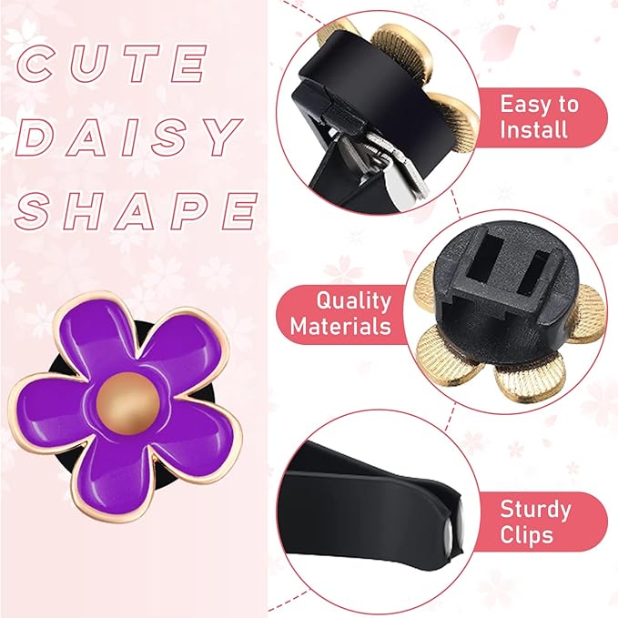 6PCS Daisy Flower Car Air Vent Clips, Cute Flower Shape Auto Air Freshener Outlet Clip, Vehicle Air Conditioning Clip Charm for Women Girls, Interior Decor Car Accessories (Purple)