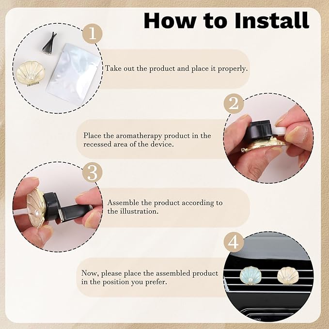 2Pcs Car Vent Clips Air Freshen - Beach Seashell Car Accessories Dashboard Decorations, Cars Interior Diffuser Decor Gift for Women Lover and Friend