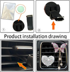2 Pcs White Bling Rhinestone Heart + Pink Butterfly Clip Accessories Air Conditioning Outlet Clip Car Air Freshener Dashboard Accessories Charm Car Inter Decor Cute Interior Accessories for Women