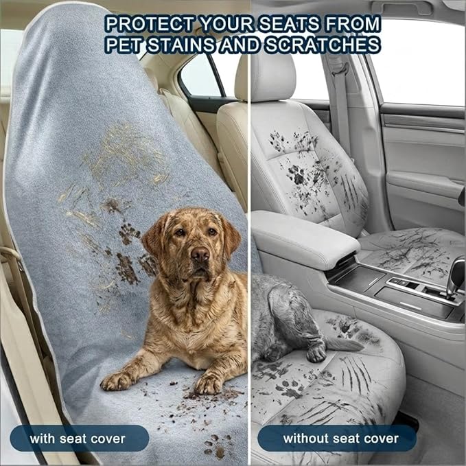 Car Seat Towel Cover, 2pcs Universal Front Seat Protector for Cars, SUVs and Trucks, Sweat Towel Car Seat Cover for Gym, Yoga, Swimming, Pets and Family Travel, Light Gray