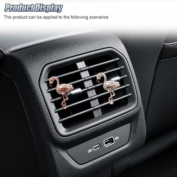 2PCS Bling Flamingo Car Dashboard Air Vent Trim Clips, Crystal Rhinestone Animal Car Air Fresheners Outlet Clip, Cute Automotive Interior Diffuser Decoration Accessories for Women (Flamingo)