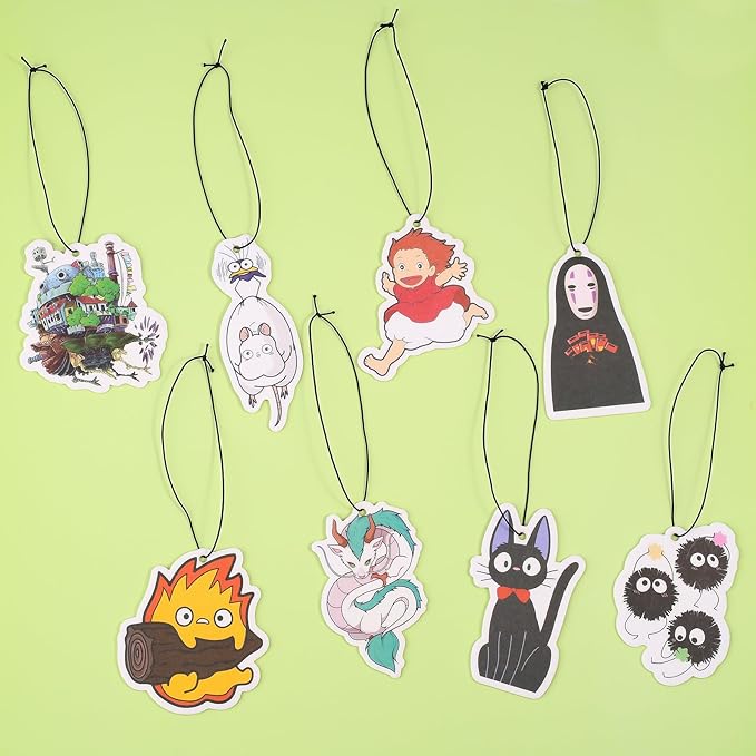 Pounchi Japanese Anime Car Air Freshener Cards (8 Pack Refreshing Ice Scent) Cute Anime Accessories for Car Interior Hanging Gift Rearview Pendant Supplies