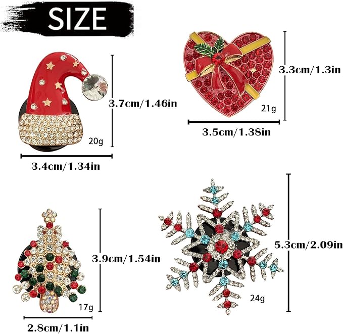 Set of 4 Bling Christmas Car Air Freshener Vent Clips, Crystal Rhinestone Sparkly Air Conditioning Outlet Decorative Clip Charms Cute Car Interior Accessories