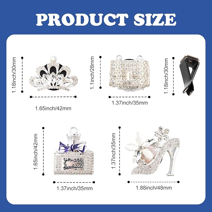 4PCS Bling Air Freshener Vent Clip, Crystal Diamond High Heel Shoe Bag Crown Perfume Bottle Car Diffuser Vent Clip Cute Bling Accessories Decoration for Women (Silver)