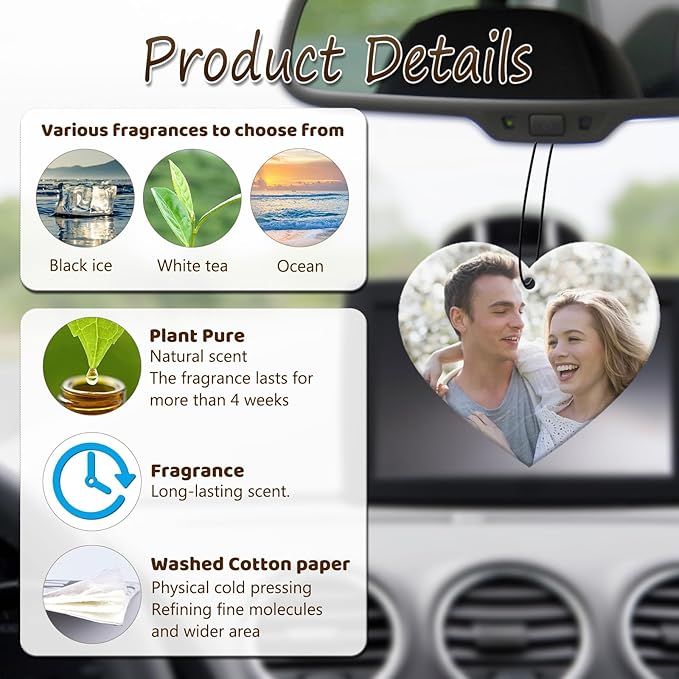Personalized Photo Car Hanging Decor Accessories, Double-Sided Custom Picture Car Air Freshener Ornament, Car Charms for Rear View Mirror (Heart)