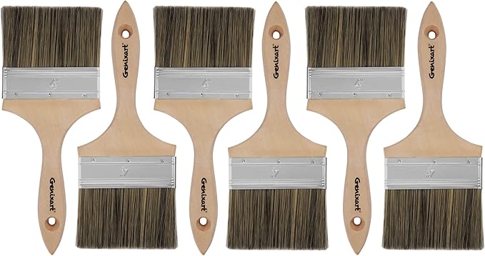 Double Thick Chip Paint Brush, 6 Pack, 4 inch / 100mm Stain Brushes for Painting Walls and Fence Staining, Wooden Handle Masonry Paintbrush for Varnish, Paste, Gesso and Limewash