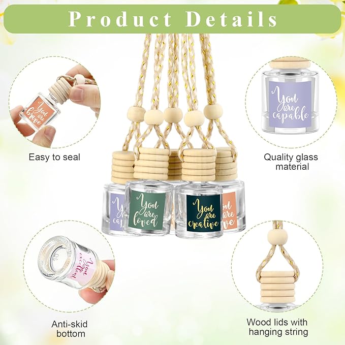20 Pcs Inspirational Gifts Bulk Empty Glass Car Air Freshener Diffuser Hanging Employee Appreciation Thank You Gifts for Staff Coworker Office Nurse Teacher Volunteer Hanging Decor