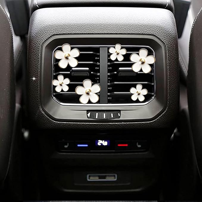 Daisy Air Vent Clips: 6 Pcs Cute Flower Air Conditioning Outlet Clip Car Air Fresheners Vent Clips Interior Decor Charm Car Decoration Cute Accessories for Women Girls + Mask Hook(White)
