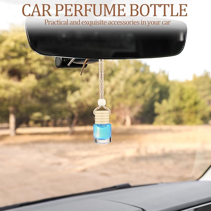 300 Pcs Car Diffuser Bottles with Wooden Cap 4.8ml Empty Glass Perfume Bottles Bulk Hanging Clear Car Diffuser Fragrance Holder Air Fresheners for Aromatherapy(Cylinder)
