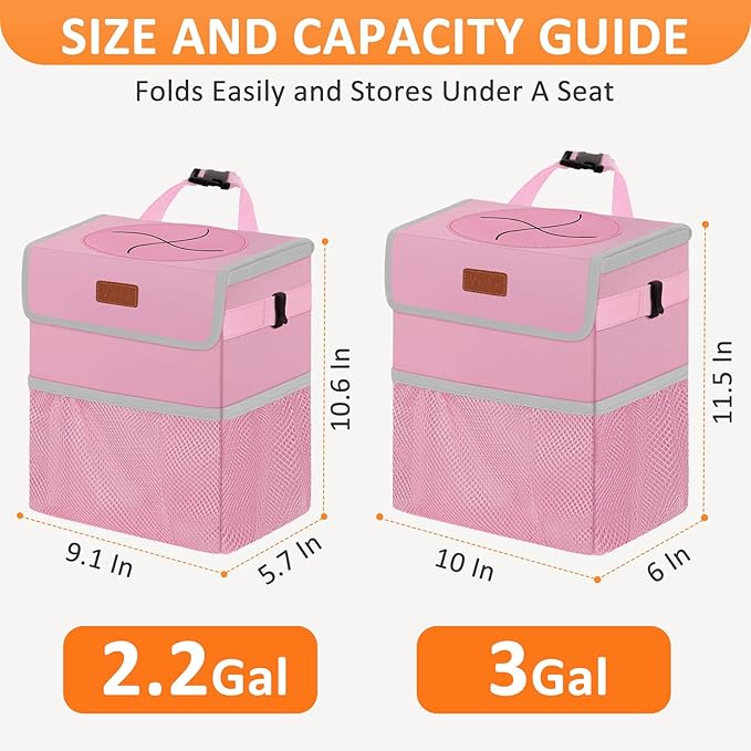 Pink Car Trash Can Cute, Pink Car Accessories for Women Waterproof Automotive Garbage Cans Leak Proof Vehicle Trash Can