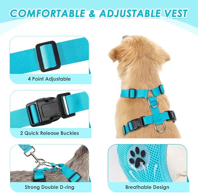 Lukovee Dog Seat Belt for Car, Adjustable Dog Car Harness for Large Medium Small Dogs, Soft Padded & Breathable Mesh Dog Seatbelt with Car Strap and Carabiner (Light Blue,XXS)