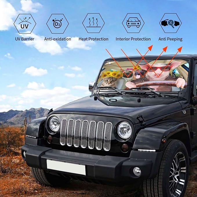 Car Windshield Sunshade Front Window Sunflower Pig Dog cat Drive Sun Visor Protector Foldable Shield Cover for Truck SUV
