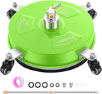 14" Pressure Washer Surface Cleaner with 4 Wheels - Coated Green Stainless Steel Surface Cleaner for Pressure Washer Attachment for Concrete, Patio, Sidewalk, Deck and Driveways - PWS14G